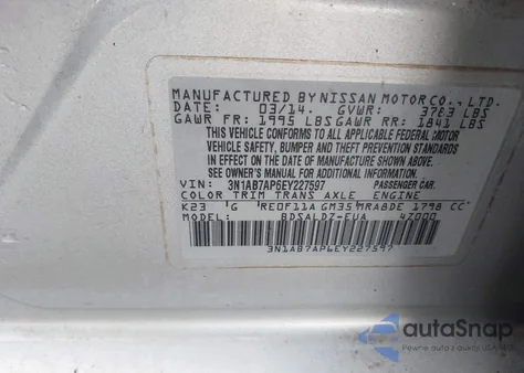 2014 Nissan Sentra Sv from USA, damaged, VIN 3N1AB7AP6EY227597